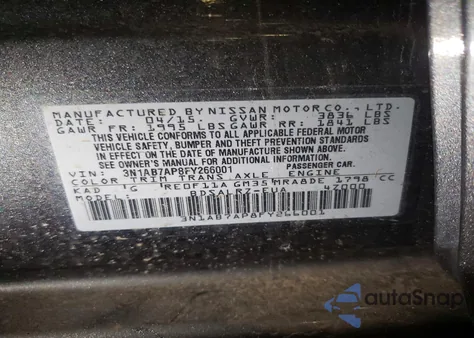2015 Nissan Sentra S z USA, uszkodzony, nr VIN 3N1AB7AP8FY266001